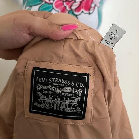 Levi Beige Tan Faux Leather Zip Up Jacket - Picture 7 of 7